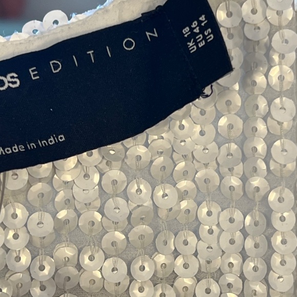 ASOS Édition White Sequin Blouson Sleeve Dress - Picture 2 of 6